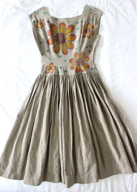 Vintage 50s 1950s Dress Yellow Flower Sunflower G… - image 6