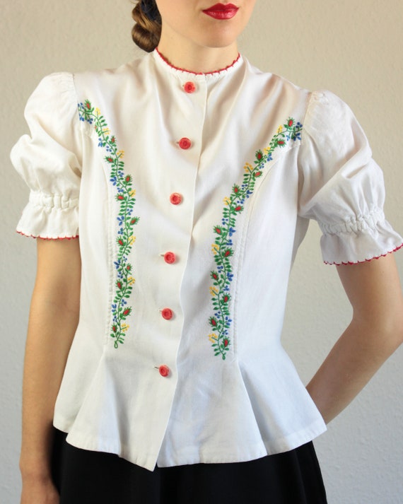 Vintage 1970s 70s does 30s White Embroidored Folk… - image 6