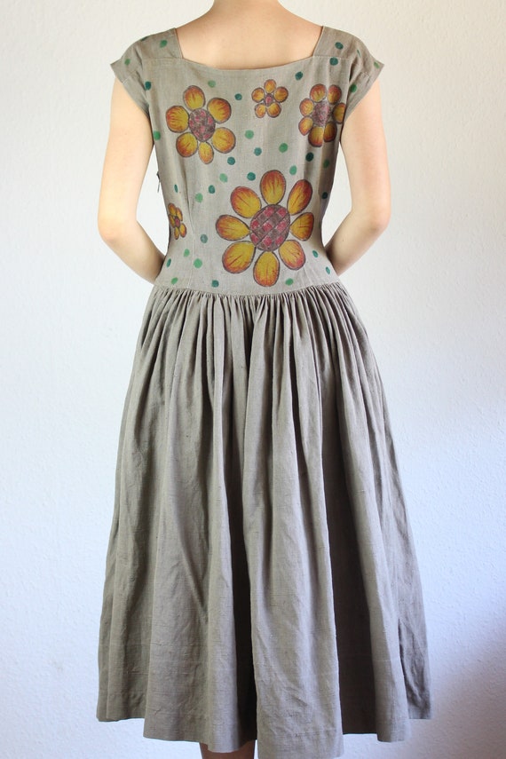 Vintage 50s 1950s Dress Yellow Flower Sunflower G… - image 5