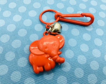 Vintage 1980s Bell Charm Elephant, 80s Plastic Toy Clip Charm