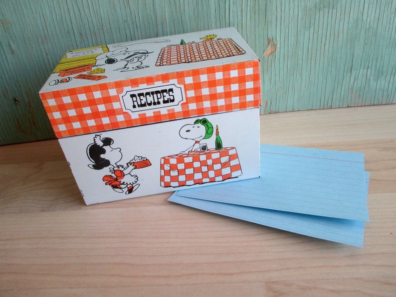 Vintage Recipe Box Peanuts Snoopy Charlie Brown Tin Kitchen Etsy