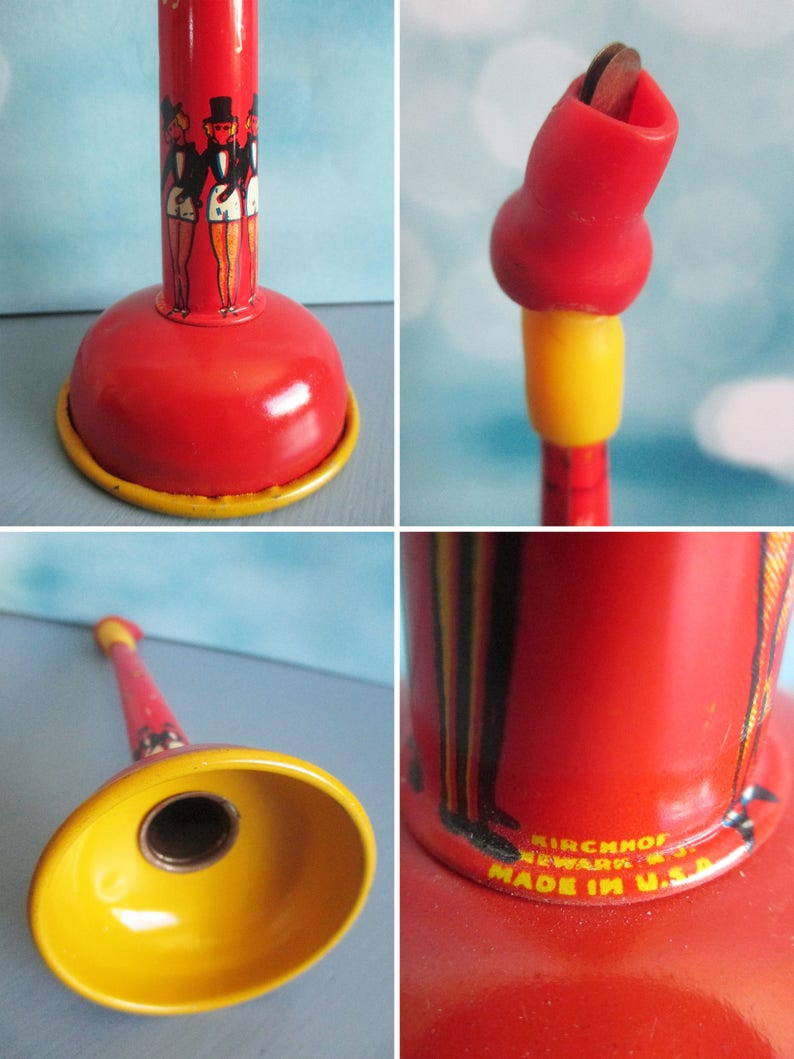 Vintage Tin Toy Horns Party Noisemakers Lithographed Metal Etsy