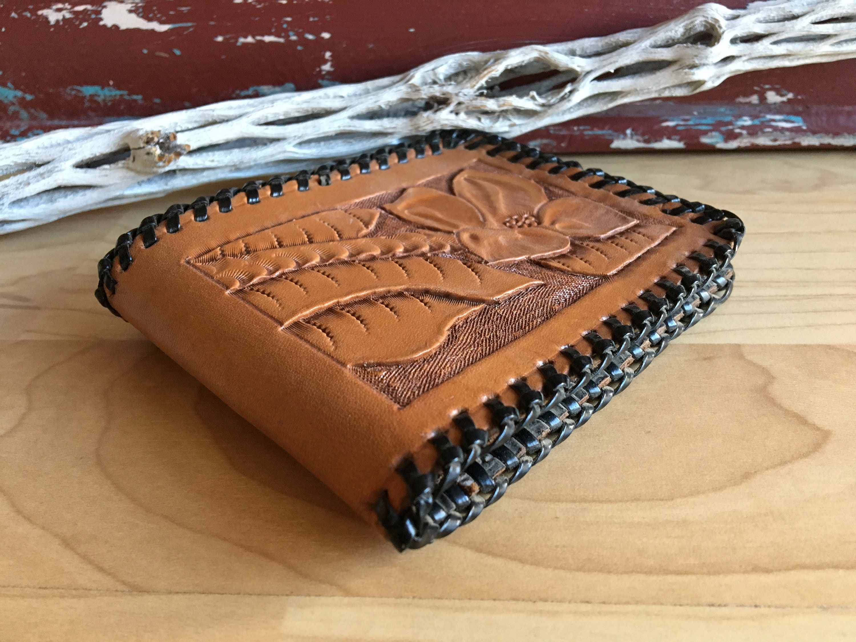 Vintage Tooled Leather Wallet 1960s Cowboy Western Billfold Etsy