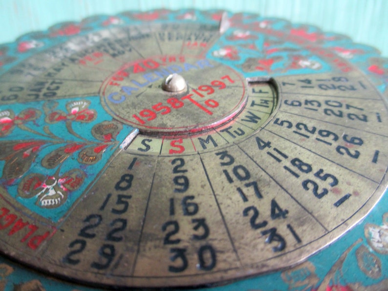 Vintage Brass 40 Year Calendar 1958 Rotating Desk Top Office Etsy