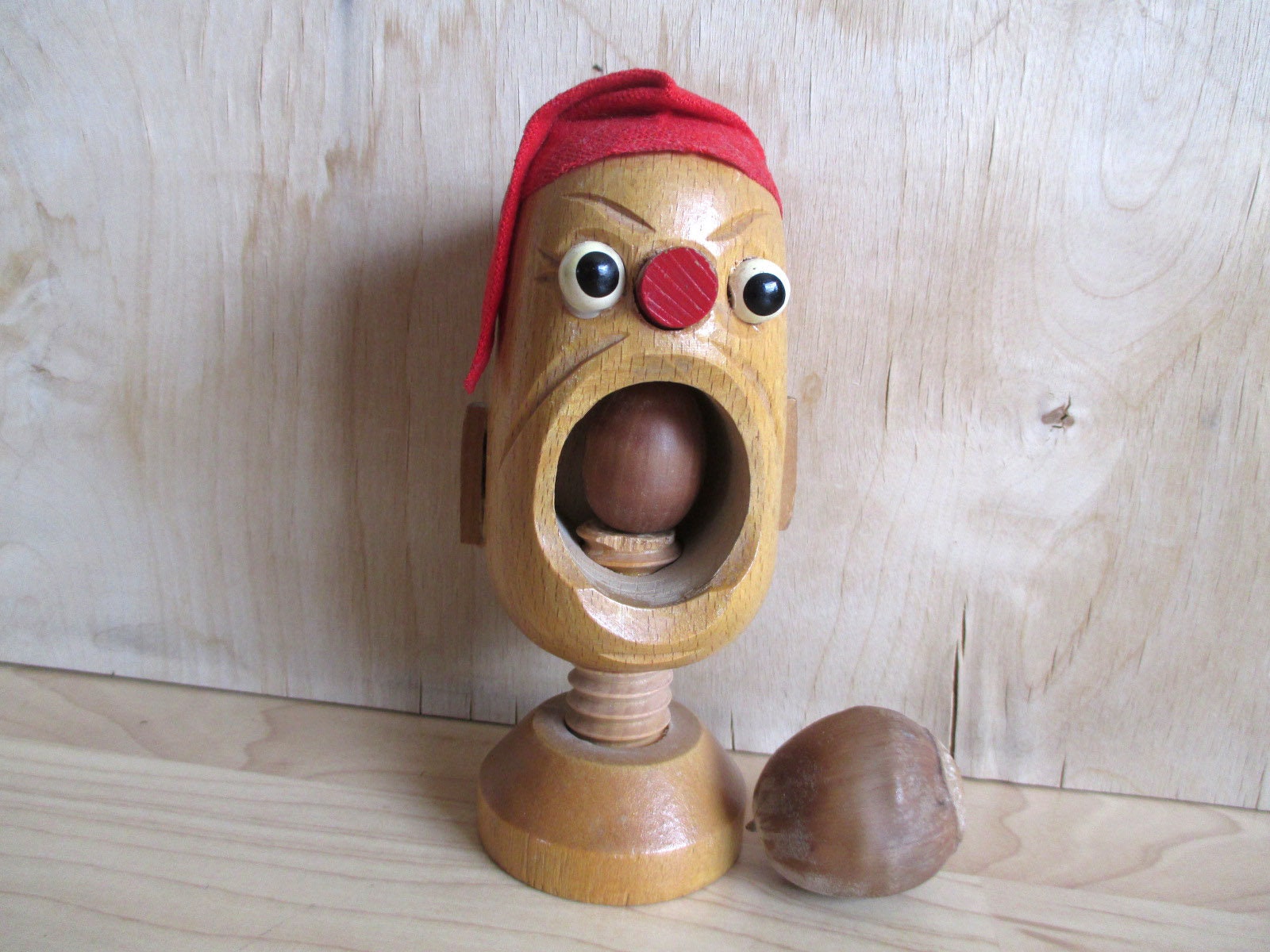 Vintage Nutcracker 1950s Carved Wood Figural Man With Wooden