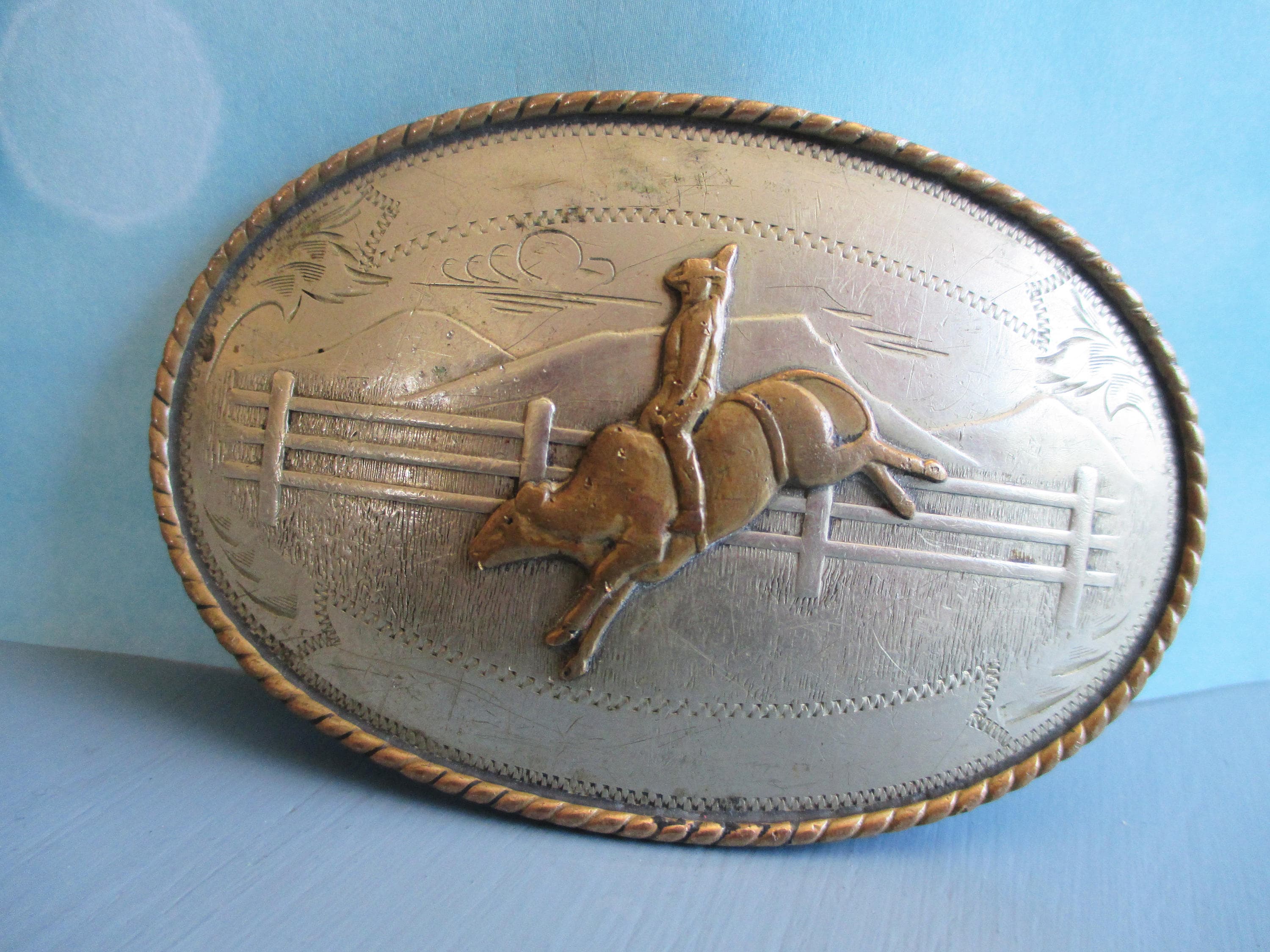 German Silver Rodeo Belt Buckle by Irvine and Jachens Vintage | Etsy