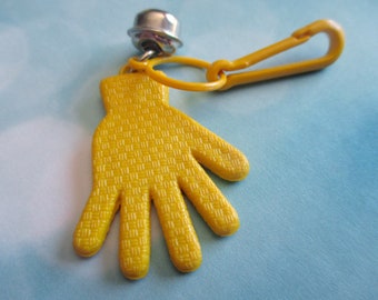 1980's Bell Charm Hand, Vintage 80s Plastic Clip Charm, Collectible Toy Necklace Supply