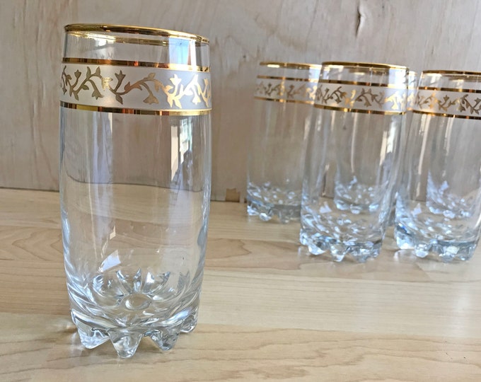 Vintage Gold Leaf Glasses, Set of 6 Mid Century Water or Cocktail Tumblers, 1960's Etsy