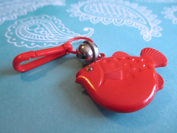 1980s Bell Charm Red Fish with Googly Eye, 80s Pl… - image 2