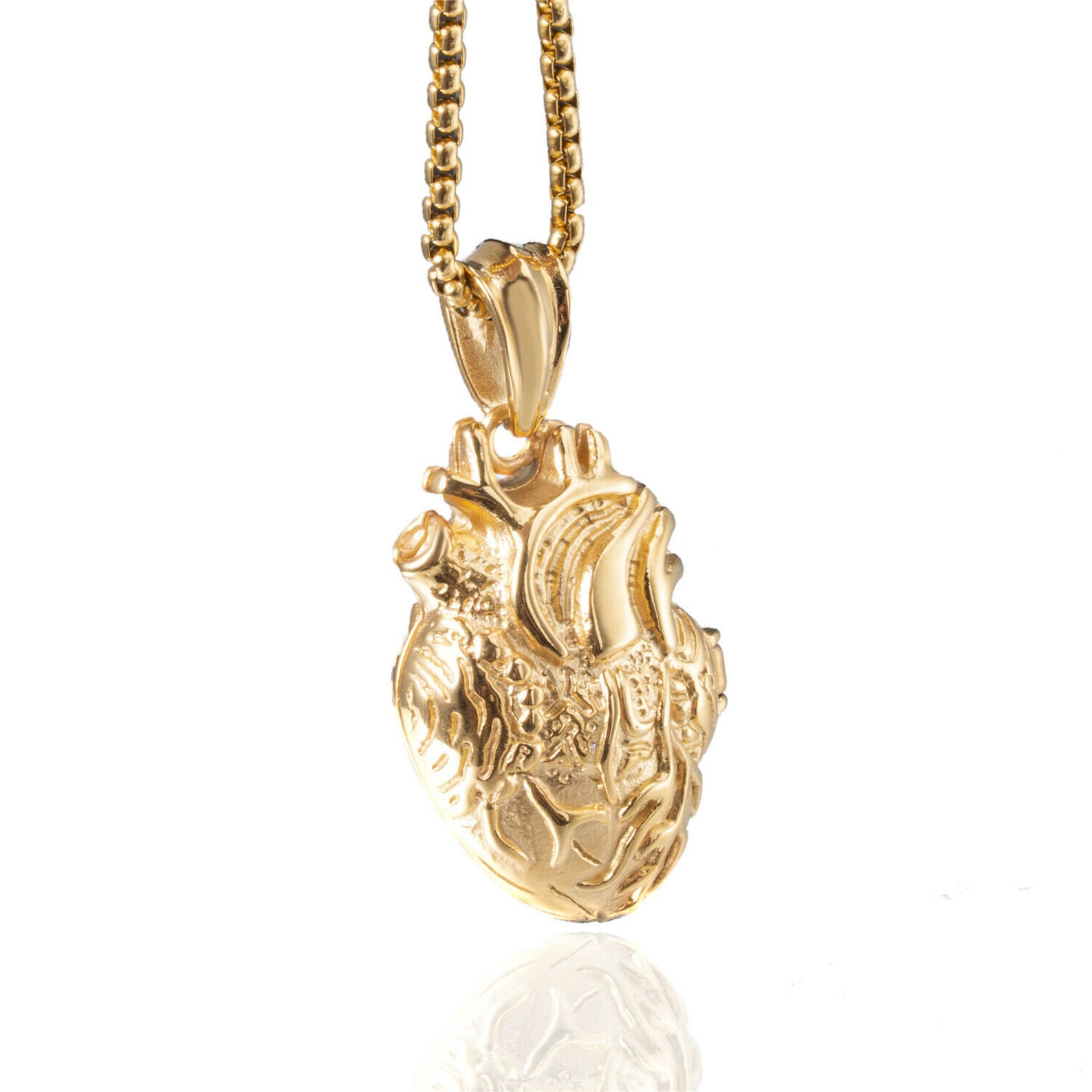 Men Gold Silver Anatomical Human Heart Pendant Necklace 316L Etsy