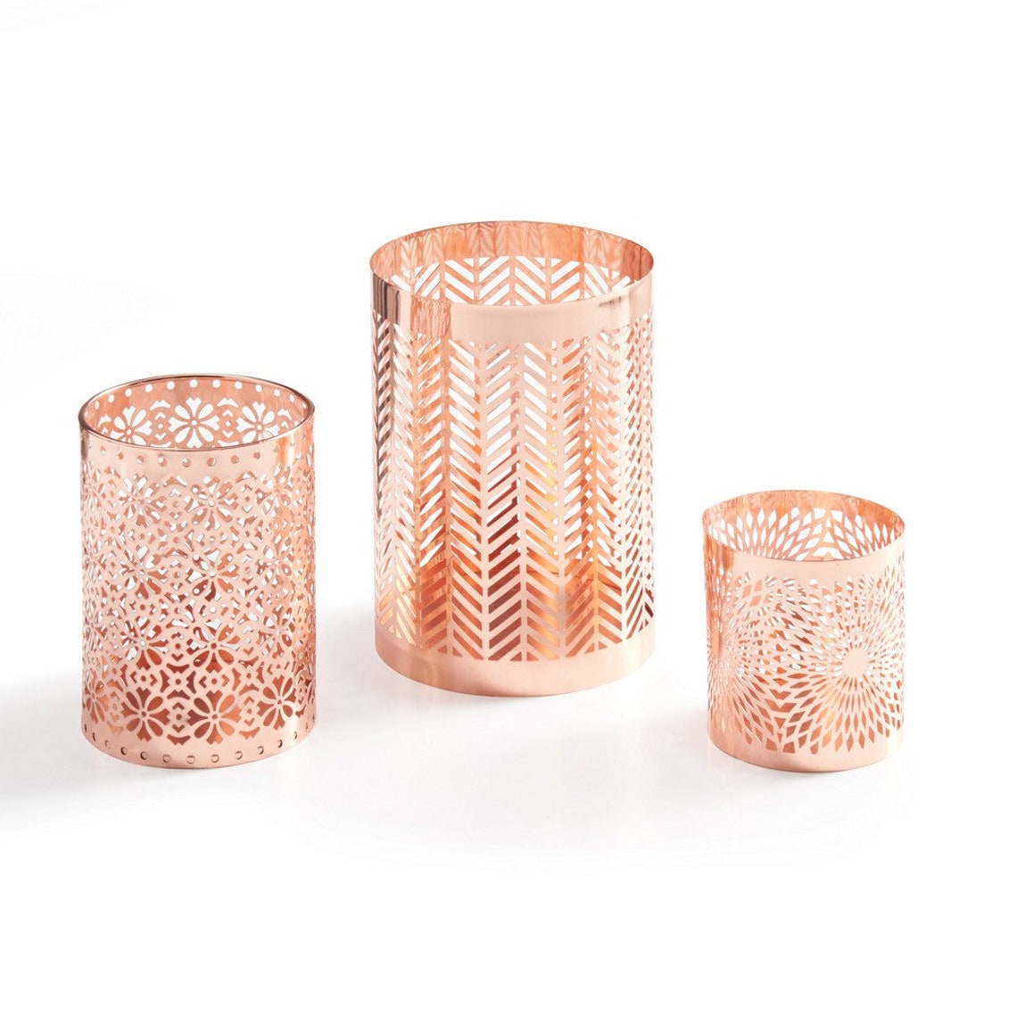 Set 3 Rose Gold Metal Candle Holders Modern Style Etsy