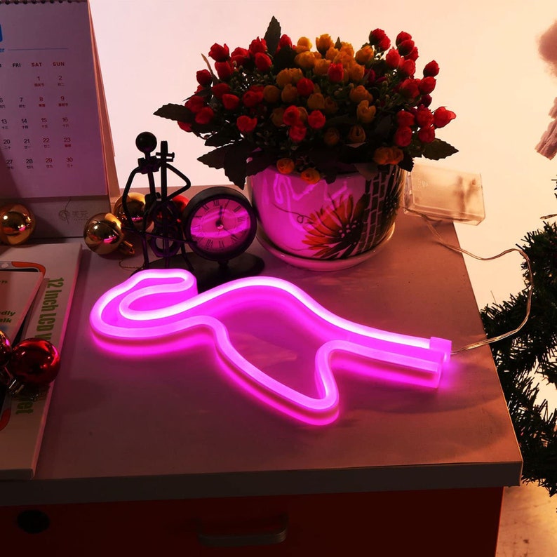 Pink Flamingo LED Neon Sign Fun Wall Decor Light Kids Room Etsy