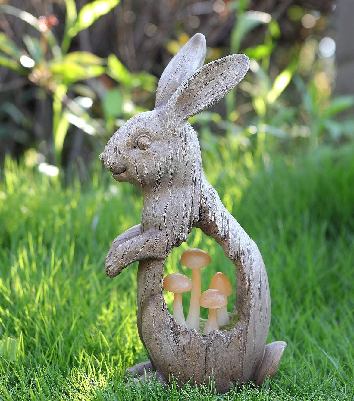 Solar Garden Bunny Statues Rabbit with Mushroom Figurine Etsy