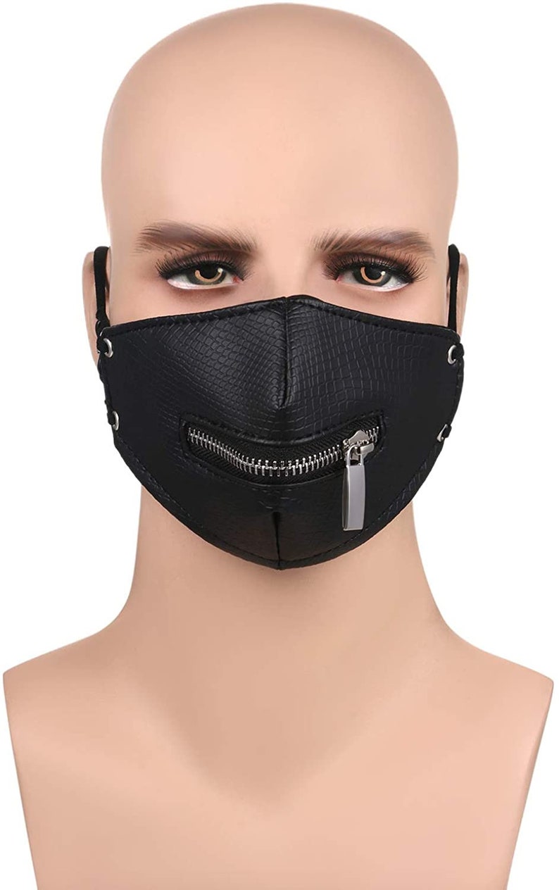 Small Black Leather Zipper Mask Half Gothic Mask Steampunk Etsy