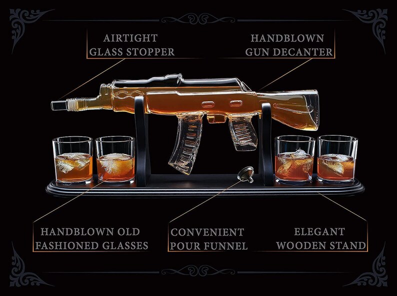 Ak47 Rifle Gun Whiskey Decanter Whisky Glasses Liquor Scotch Etsy