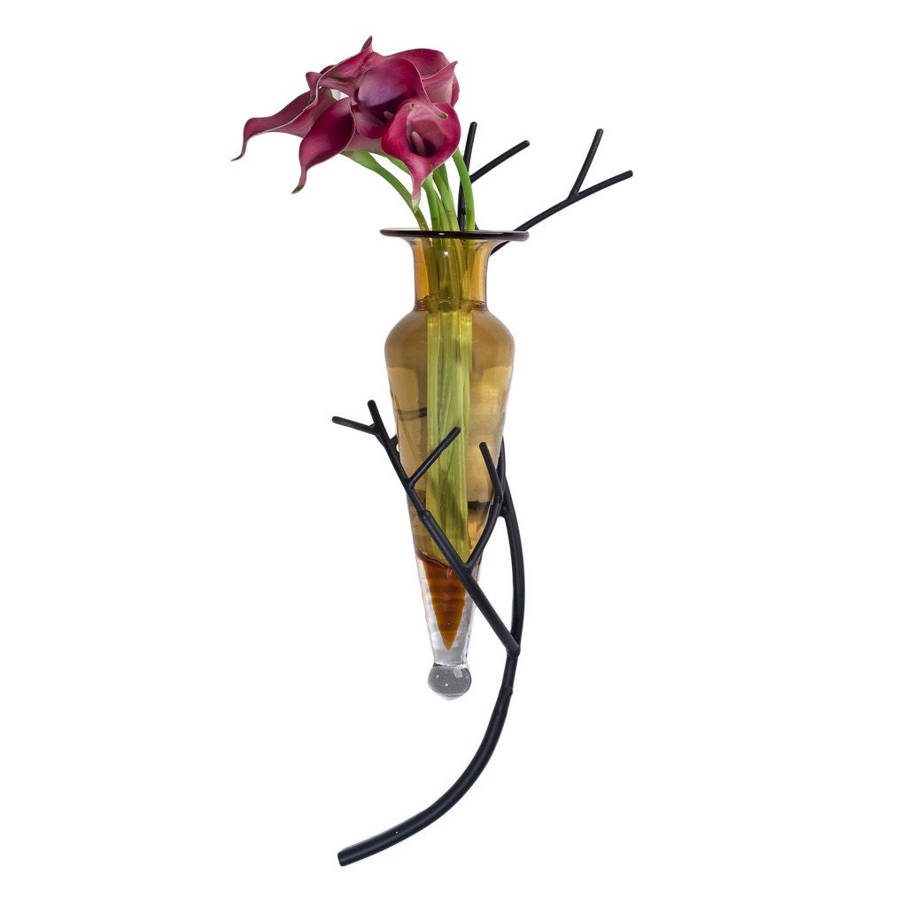 Amphora Glass Vase W/ Iron Twig Sconce Clear Recycled Vase for Etsy