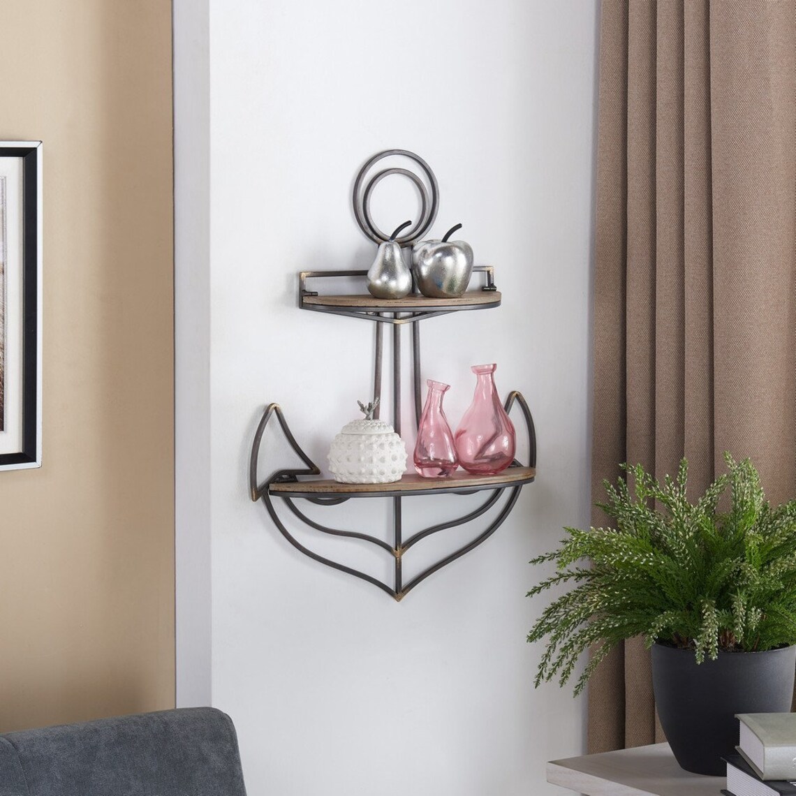 Floating Anchor Wooden Wall Shelf Nautical Rustic Storage Unit Etsy UK