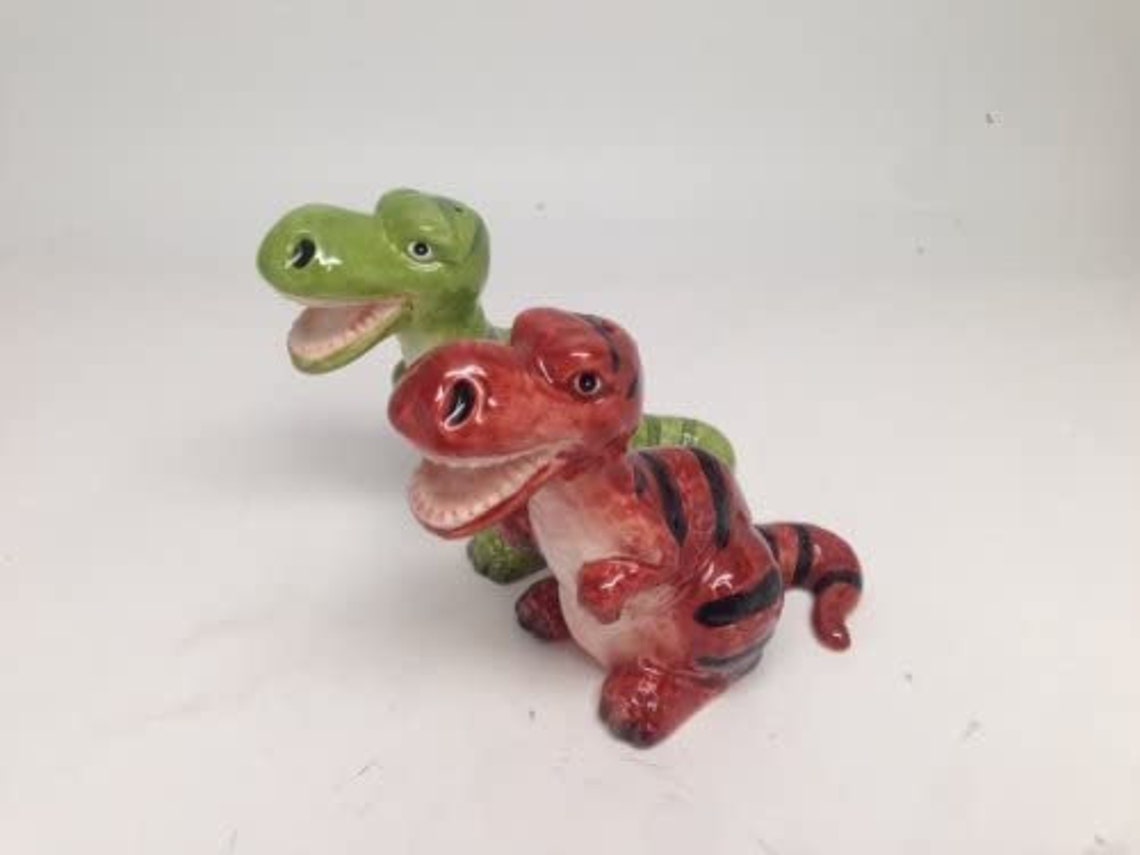 Dinosaur Salt & Pepper Shaker Set Green and Brown TRex Etsy