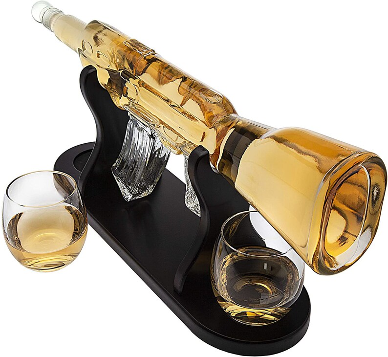 Ak47 Rifle Gun Whiskey Decanter Whisky Glasses Liquor Scotch Etsy