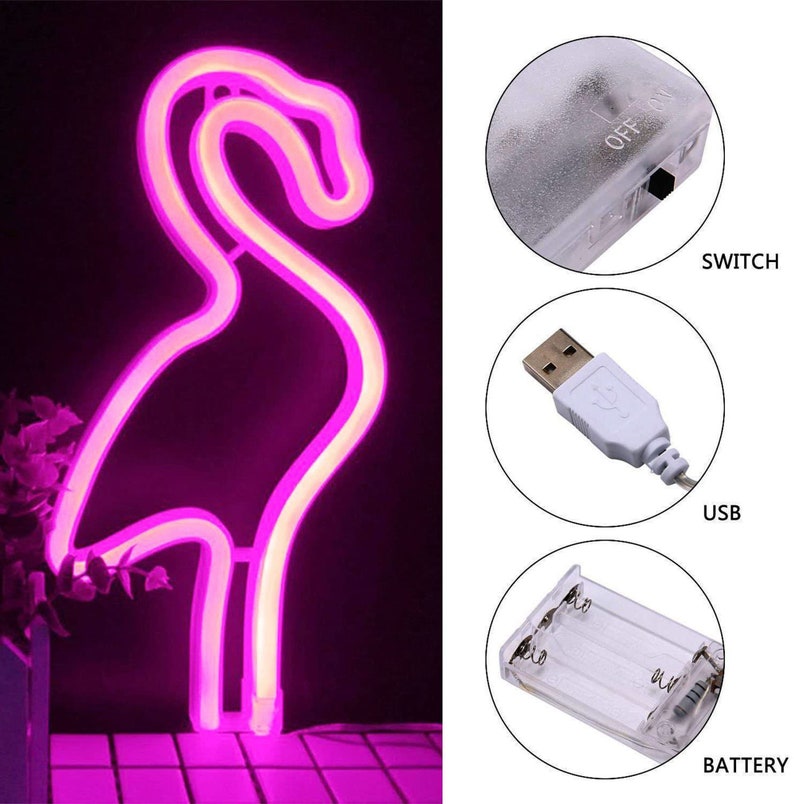 Pink Flamingo LED Neon Sign Fun Wall Decor Light Kids Room Etsy