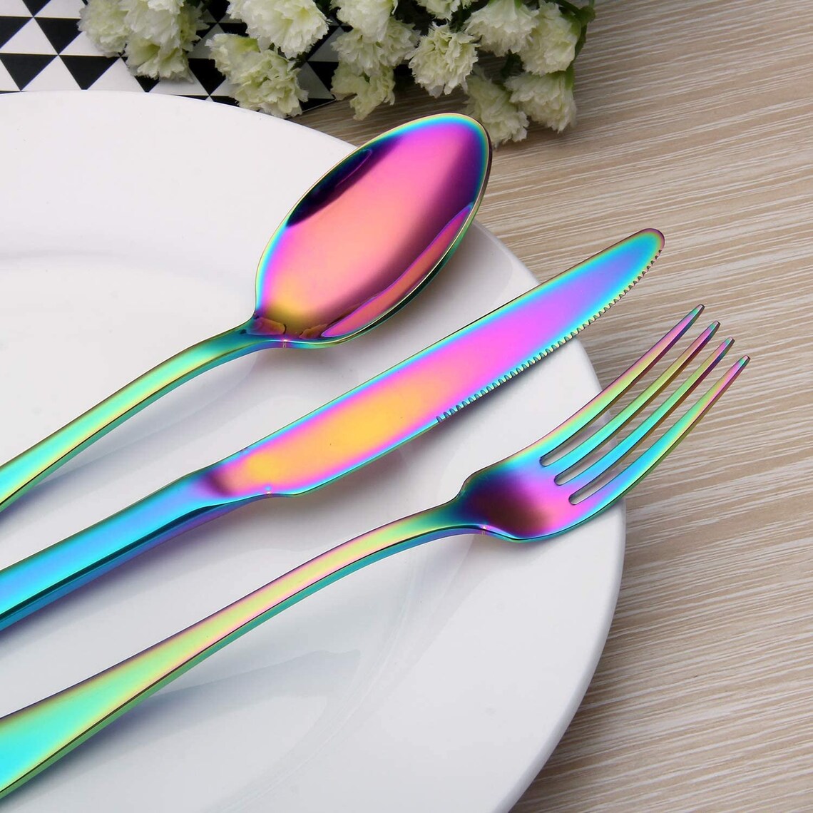 Cute Rainbow Color Flatware Set Stainless Steel Silvery Unique Etsy