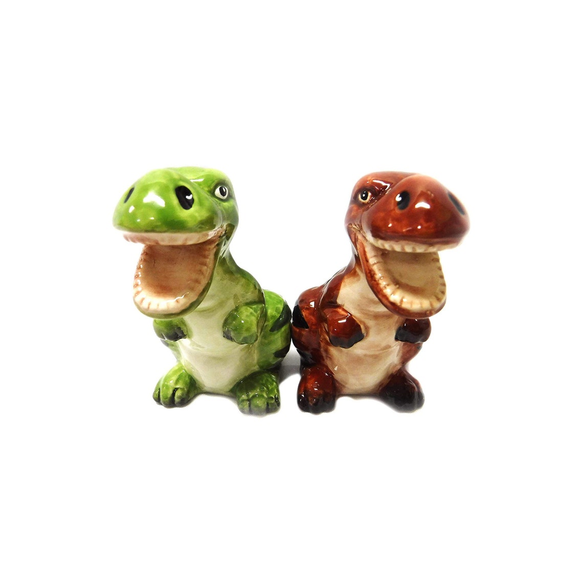 Dinosaur Salt & Pepper Shaker Set Green and Brown TRex Etsy