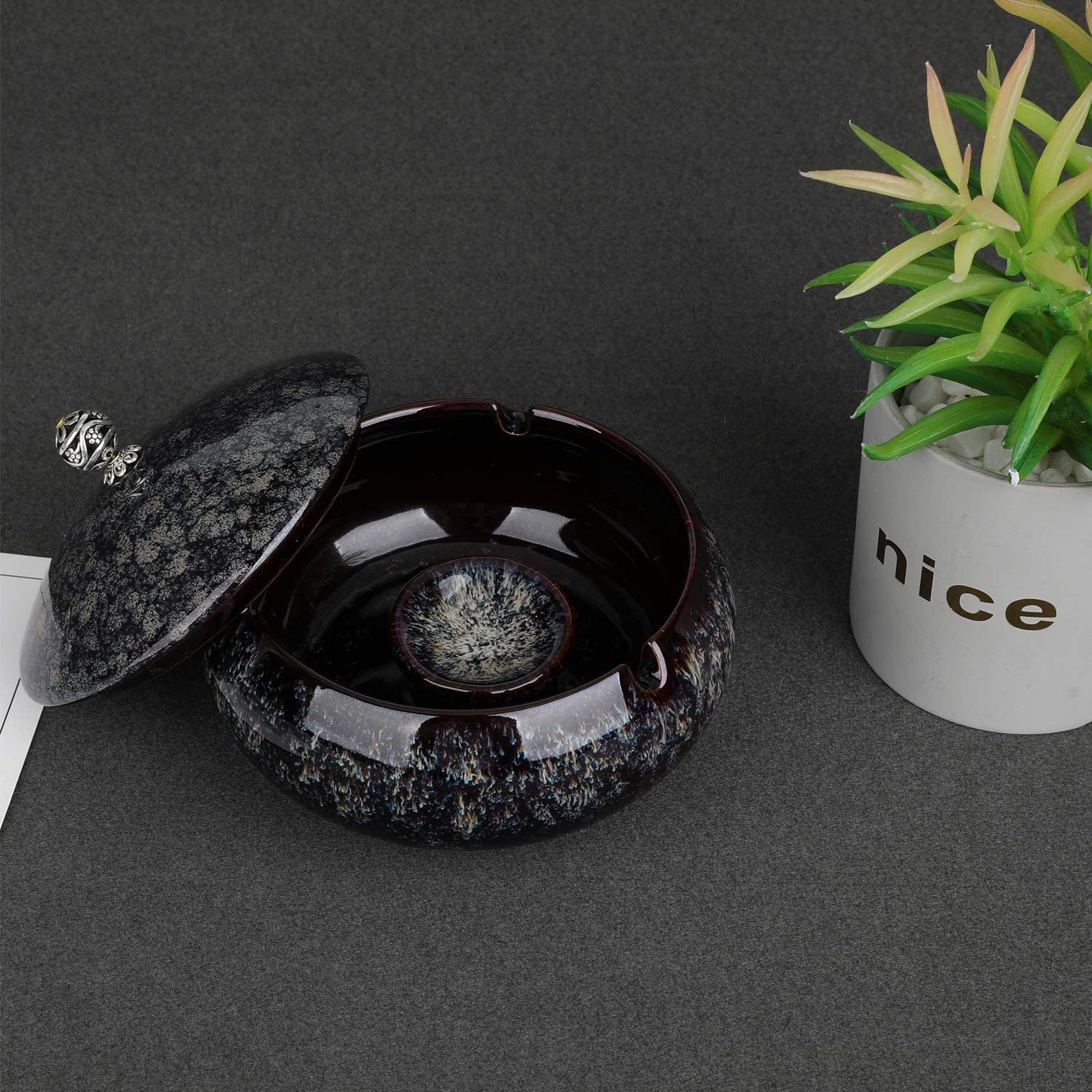 Black Ceramic Luxe Ashtray Lid Smokeless Cigarette Indoor Etsy