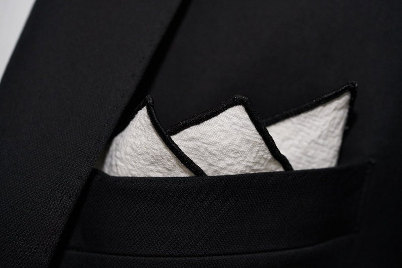 Solid White Linen Mens Pocket Square. White With Black Border Etsy