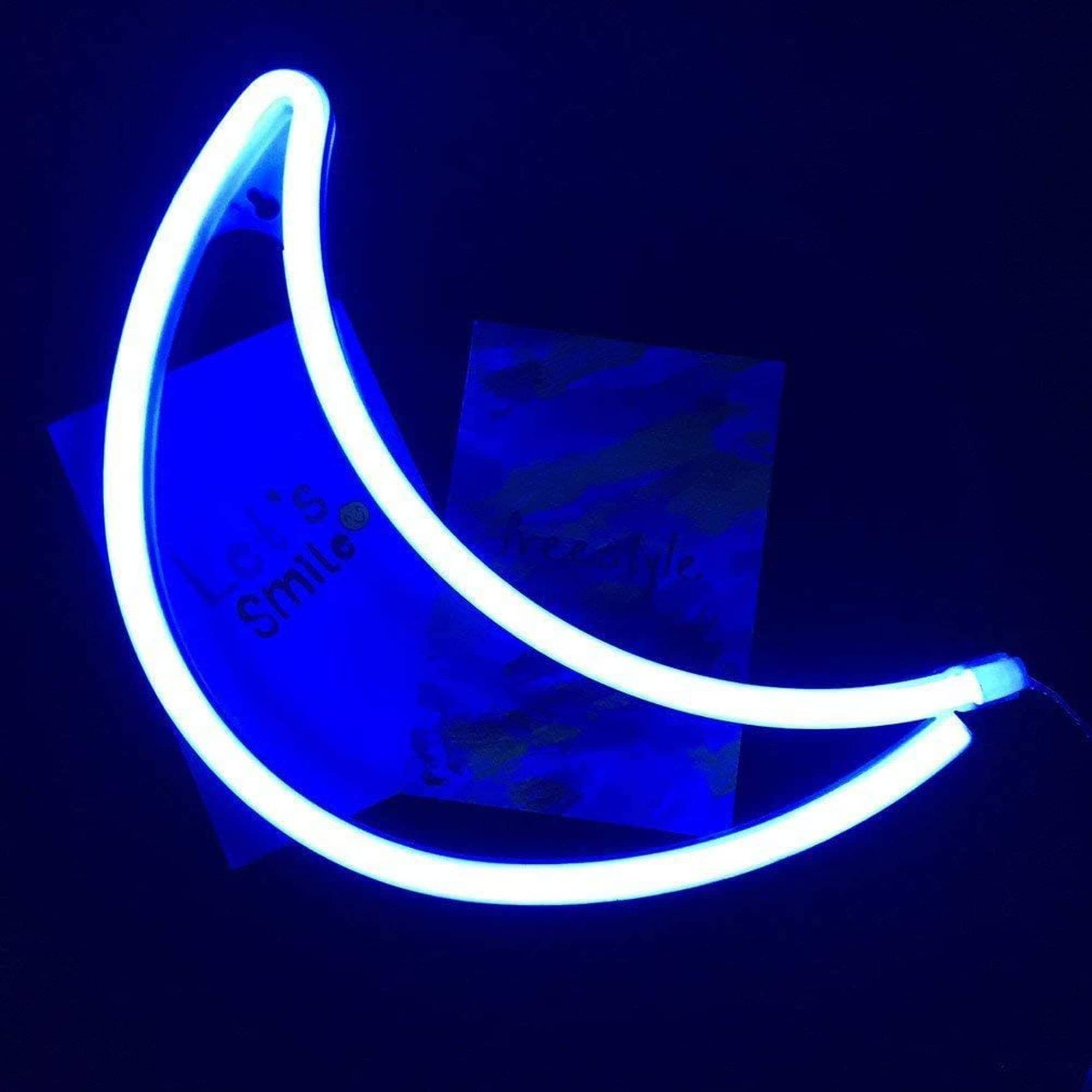 ENUOLI Neon Moon Lights Neon Light Blue Moon Neon Sign LED Moon Light Battery/USB Operated Neon Signs Moon Light up Signs Neon Light for Bedroom Walls Neon Signs Blue for Birthday Party Wedding