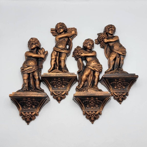 Vintage Syroco Coppercraft Guild Resin Cherub Wall Hangings, Set of 4