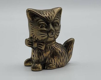 Vintage Miniature Solid Brass Cat Kitten Figurine