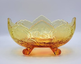 Vintage Jeanette Glass Amberina Flashed Footed Bowl, Red Orange Yellow Pressed Glass Fruit Bowl