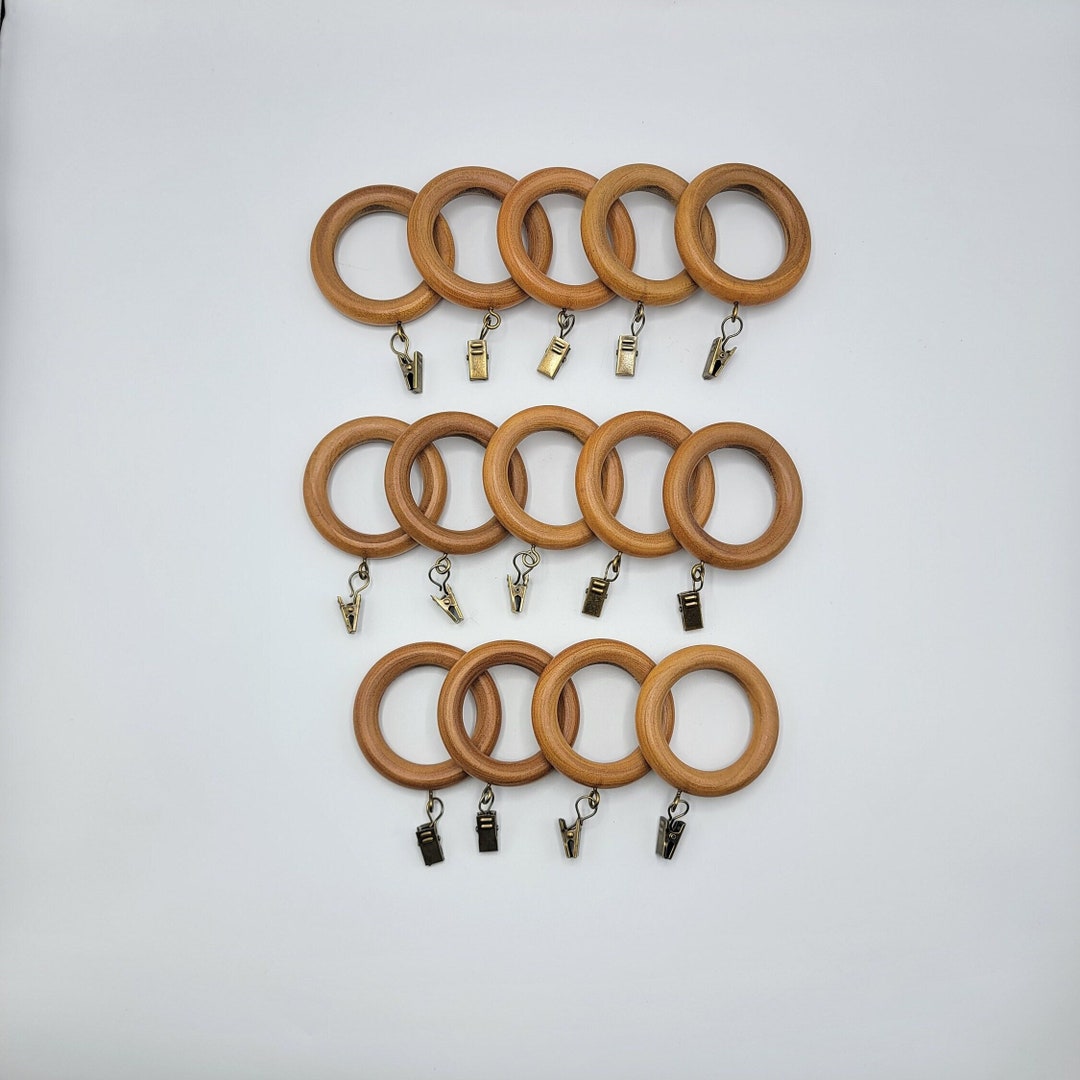 Vintage Light Wood Curtain Rod Rings With Clips Set of 14 Etsy