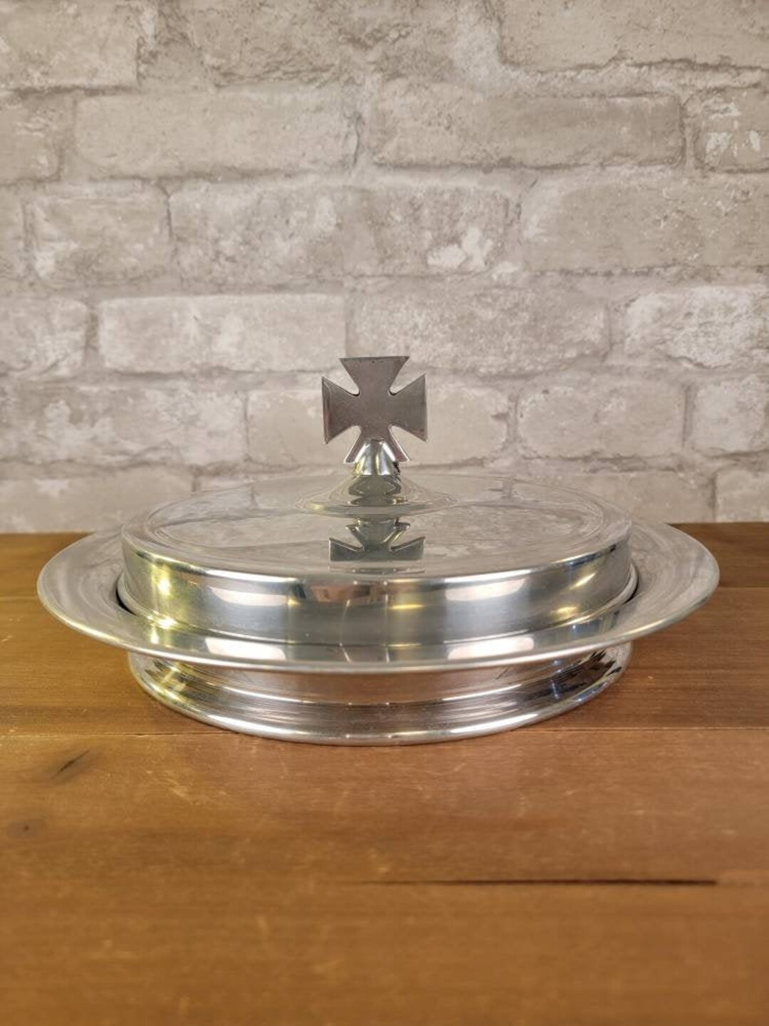 Vintage Aluminum Communion Tray and Lid With Cross Finial Etsy