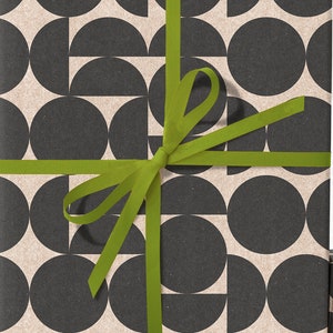 Matte Black Mid-Century Wrapping Paper Roll, Half Circle Dome Gift Wrap Sheets, Mid-Century Modern Pattern, Vintage Christmas Wrapping paper