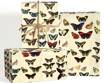 Butterfly Illustration Wrapping Paper Roll; Butterfly Wrapping Paper; Antique Theme Gifting, Butterfly Collection, Valentines Day Gift