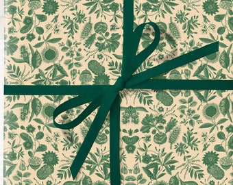 Vintage Green French Pattern Wrapping Papers,  Vintage Christmas Wrapping Paper Rolls, Classic Holiday, Gift Wrap Sheets, Pine Forest Green