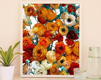 Burnt Orange Ranunculus Flower Art Print, Flower Art Print, Flora Decor