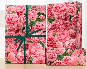 Pfingstrose Muster Geschenkpapierrolle; Rosa Blume; Pfingstrose Hochzeitsblume; Pfingstrose Geschenkpapier, Sommer Blumen Muster Geschenkpapier, Pfingstrose Print