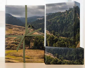Rolling Hills Wrapping Paper; California Wine Country Wrapping paper; Cloudy Mountains; California Golden Hills, Pine Trees, Landscape