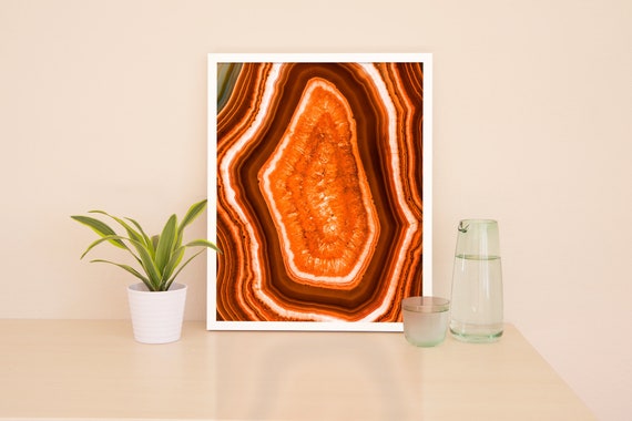 Burnt Orange Geode Art Print, Burnt Orange Mineral Poster, Composition 003