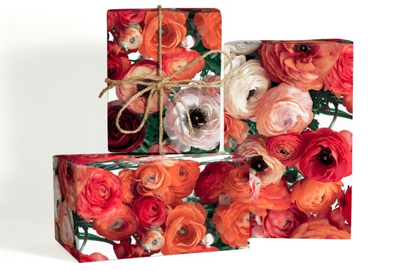 Red Ranunculus Wrapping Paper Roll Christmas Flower Wrapping Paper Holiday  Gift Wrap Ranunculus Flower Gift Wrap, Buttercup Flower 