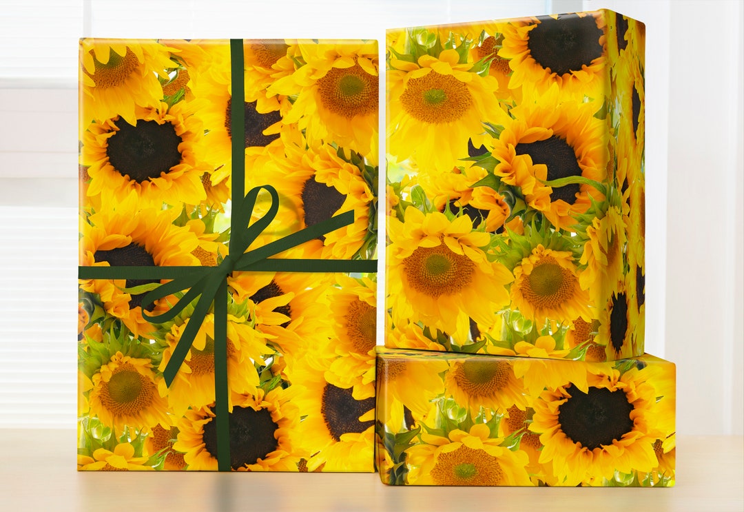 Sunflower Wrapping Paper Roll Yellow Flower Gift Wrap Sheets Etsy