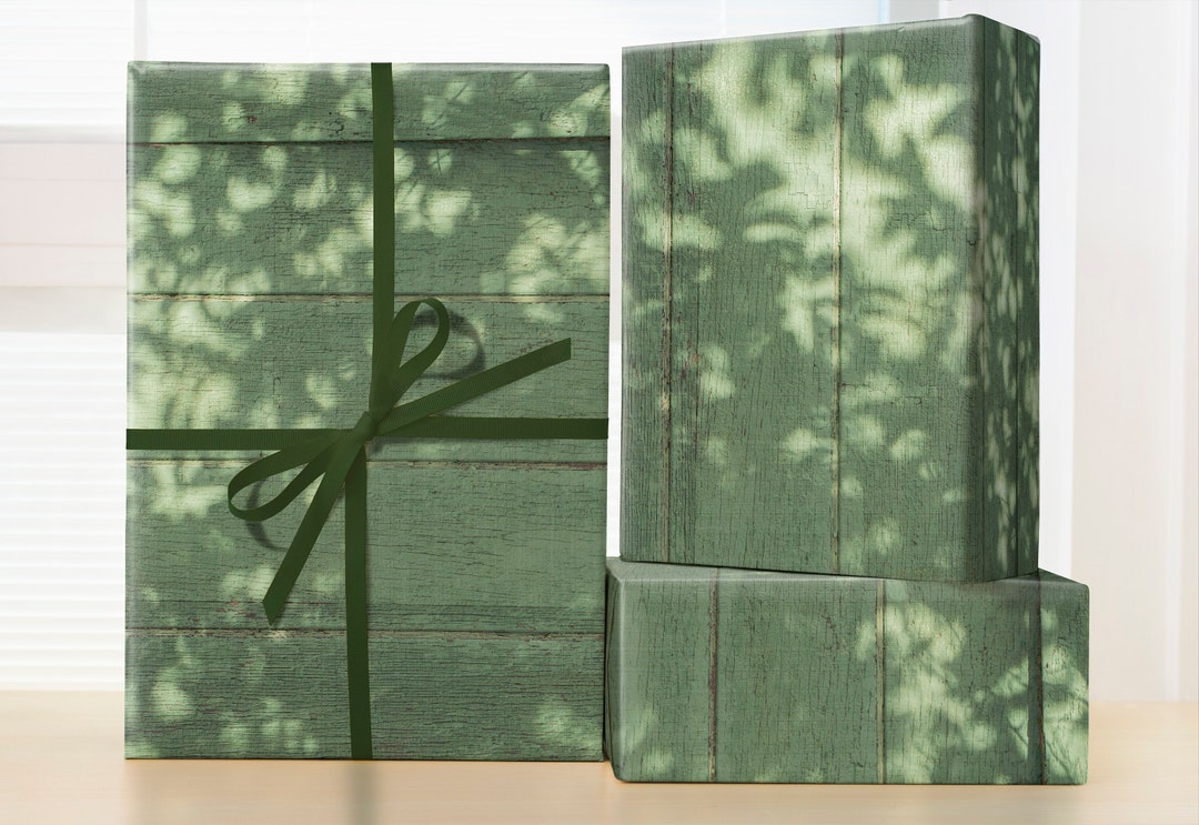 Timber Pattern Wrapping Green Wood Wrapping Paper Roll; Rustic Wood Gift Wrap; Green ...