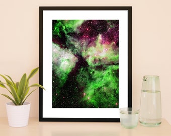 Green Nebula Art Print; Nebula Living room Art; Space Art Print; Space Wall Art Poster; Galaxy Dorm Art, Galaxy Stars Game Room, Space Decor