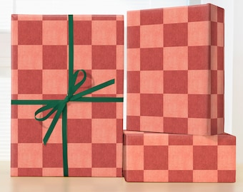 Vintage Rust Red Checker Wrapping Paper Roll, Checkers Gift Wrap Christmas Wrapping Paper, Vintage Christmas Checker Pattern