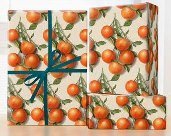 Vintage Orange Illustration Wrapping Paper Roll; Orange Drawing Gift Wrap Sheets; Vintage Orange Pattern