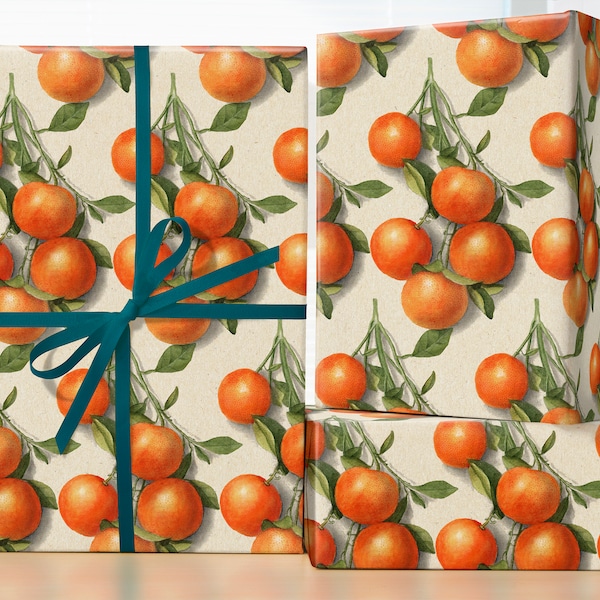 Vintage Orange Illustration Wrapping Paper Roll; Orange Drawing Gift Wrap Sheets; Vintage Orange Pattern