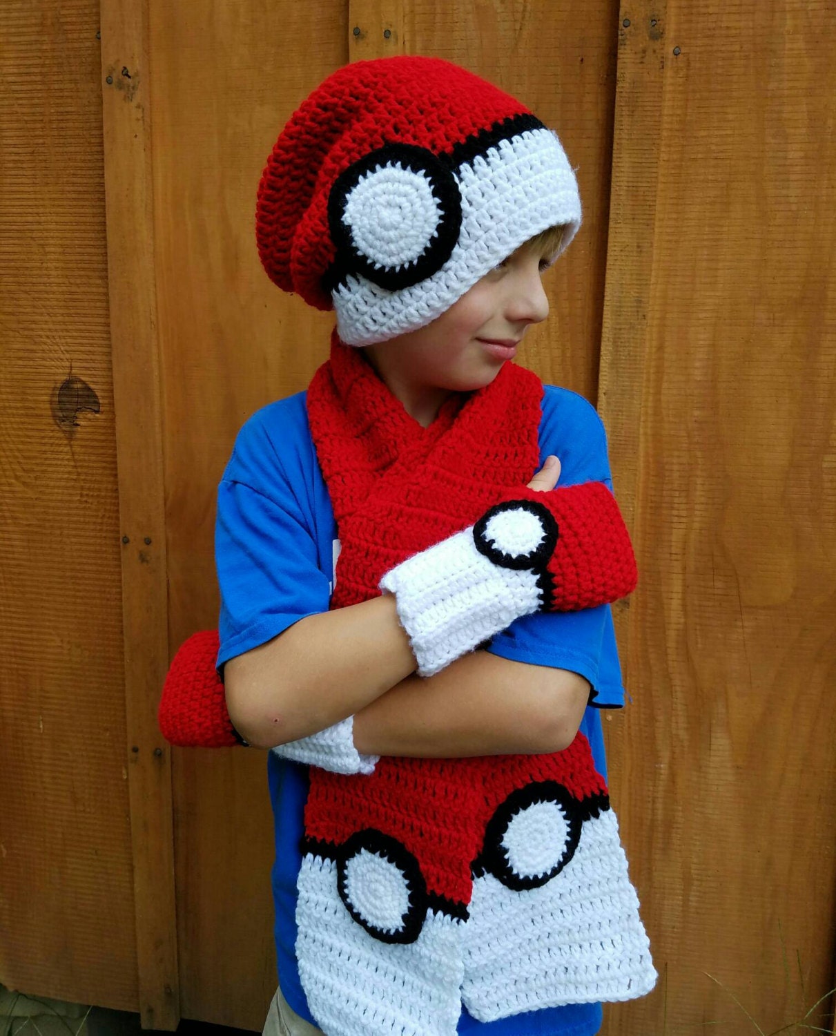 Crochet Pokemon Pokeball Hat Pokeball Fingerless Gloves | Etsy