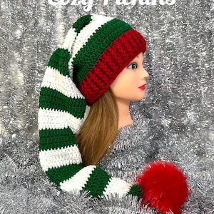 Crochet Elf Hat - Fits Pre-teens Through Adult Large - Striped Elf Hat - Christmas Hat - Crochet Christmas Hat - Long Tail Stocking Hat